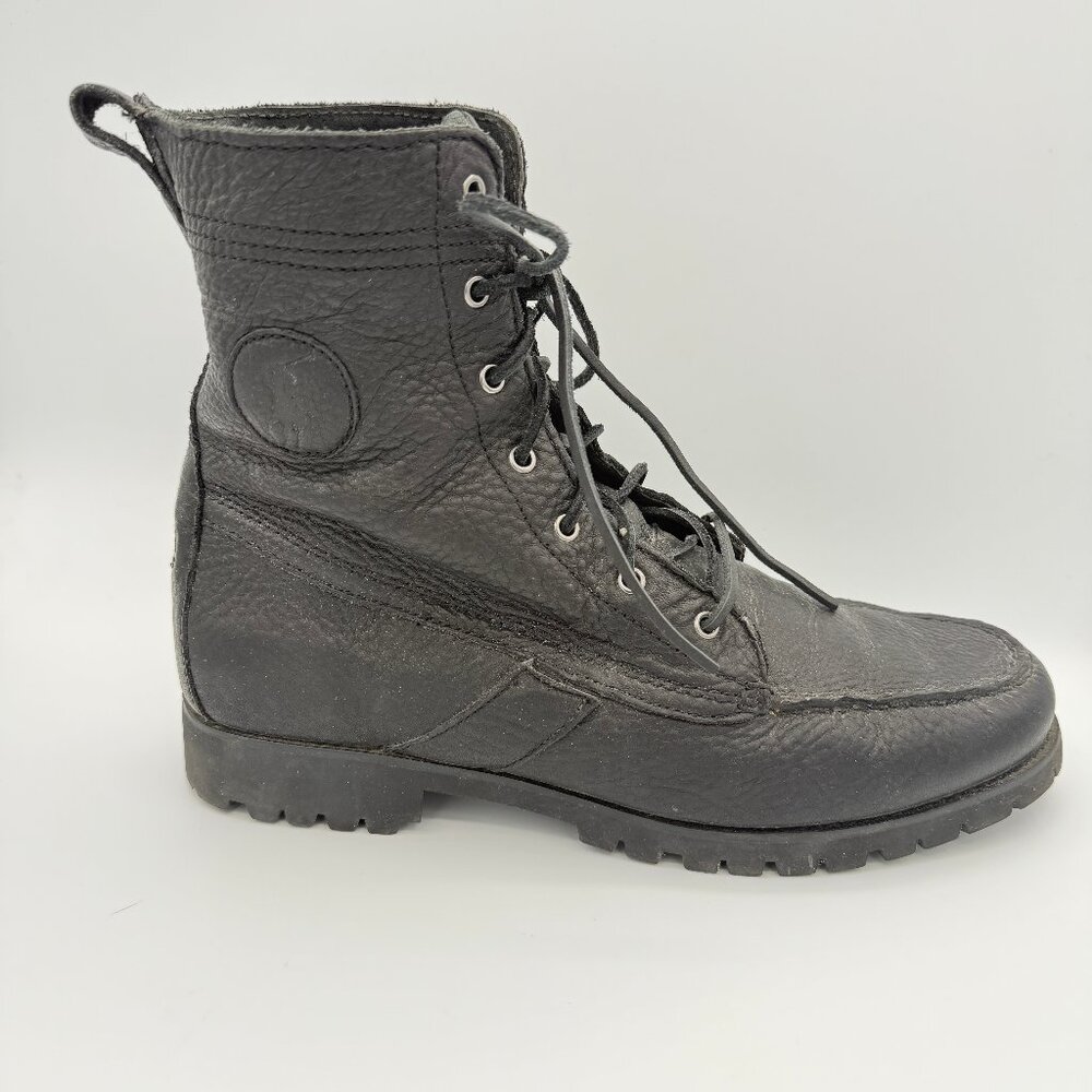 Polo Ralph Lauren Ranger Tumbled Leather Combat Boot Black Utilitarian  11 D